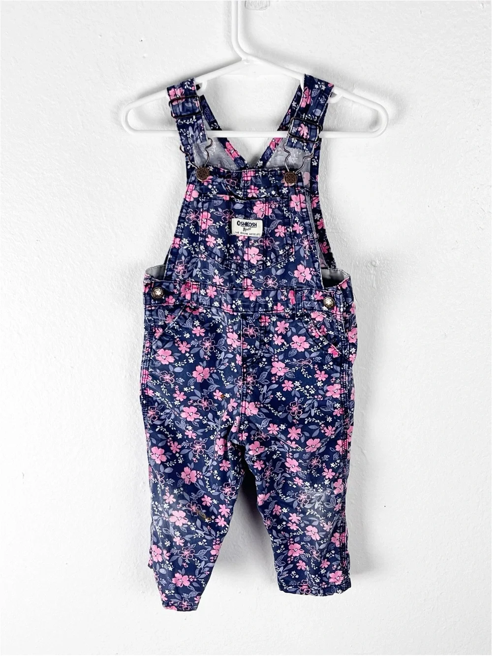 OSHKOSH B’GOSH Girls Floral Snap Button Legs Overalls Size 18 Months